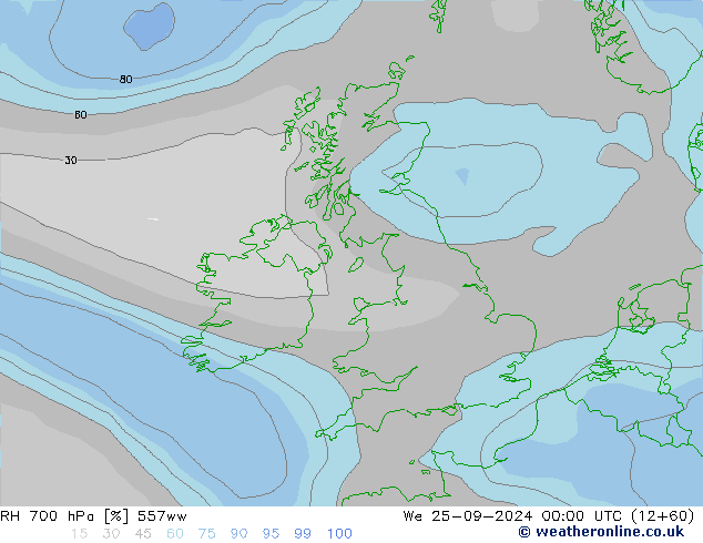 RH 700 гПа 557ww ср 25.09.2024 00 UTC