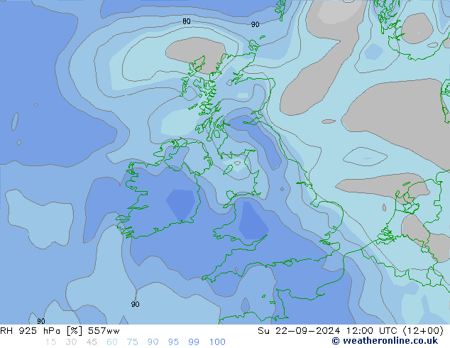 Humedad rel. 925hPa 557ww dom 22.09.2024 12 UTC