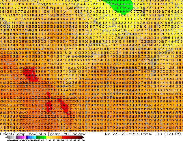 Height/Temp. 850 hPa 557ww Mo 23.09.2024 06 UTC