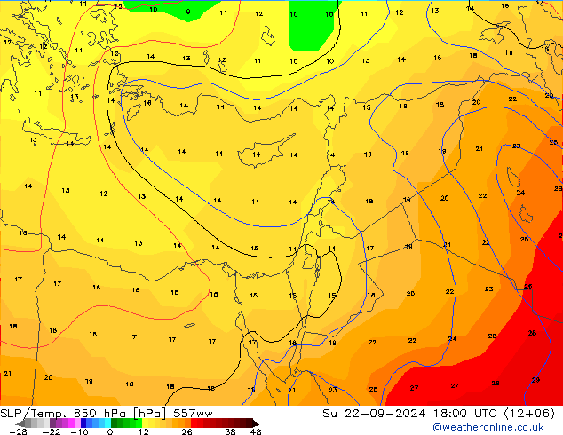 SLP/Temp. 850 hPa 557ww Ne 22.09.2024 18 UTC