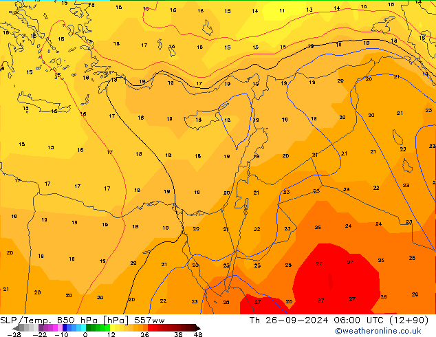 SLP/Temp. 850 hPa 557ww  26.09.2024 06 UTC