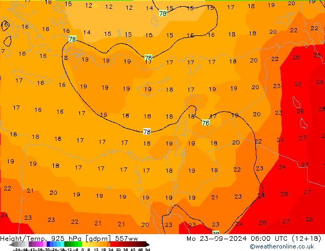 Height/Temp. 925 гПа 557ww пн 23.09.2024 06 UTC