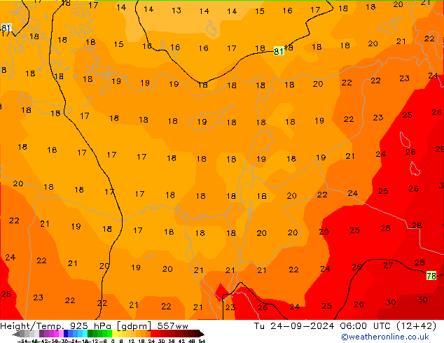 Height/Temp. 925 гПа 557ww вт 24.09.2024 06 UTC