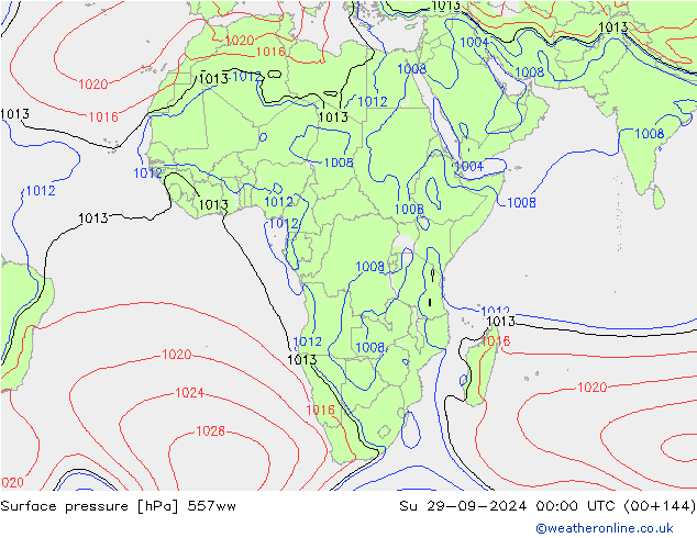 Surface pressure 557ww Su 29.09.2024 00 UTC