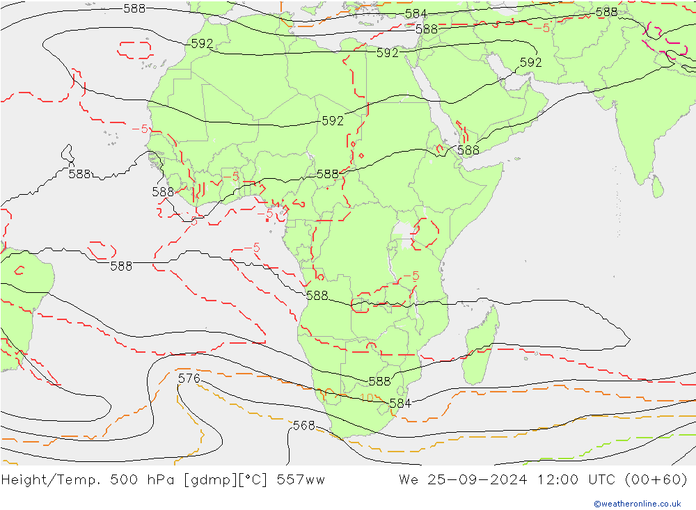 Height/Temp. 500 hPa 557ww We 25.09.2024 12 UTC