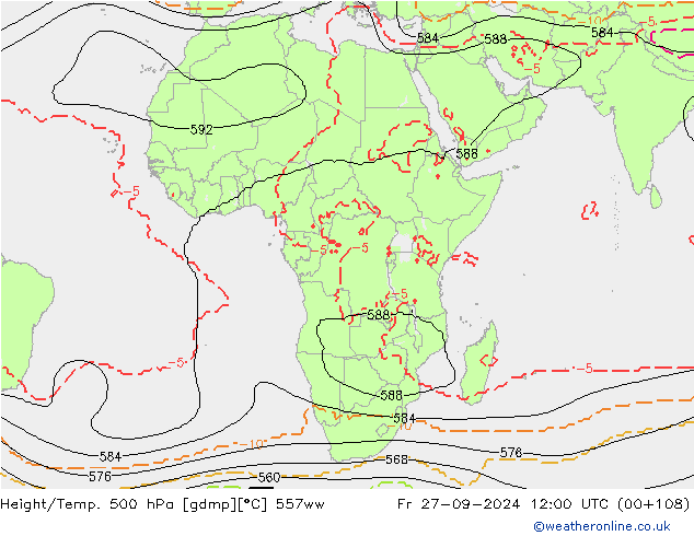 Height/Temp. 500 hPa 557ww pt. 27.09.2024 12 UTC