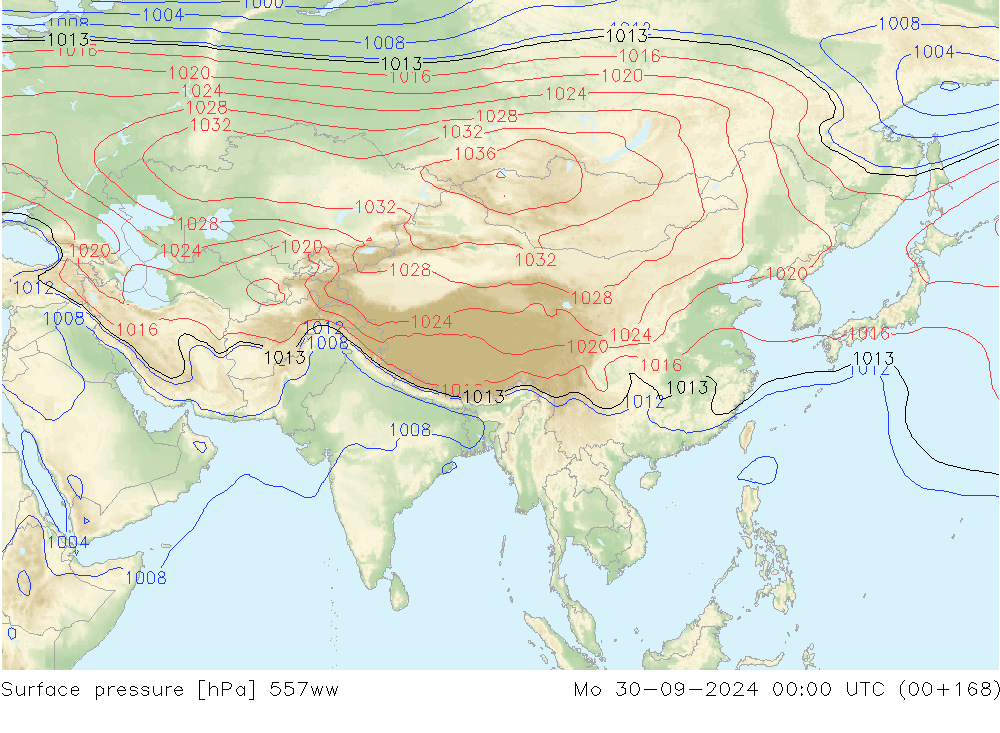 Surface pressure 557ww Mo 30.09.2024 00 UTC