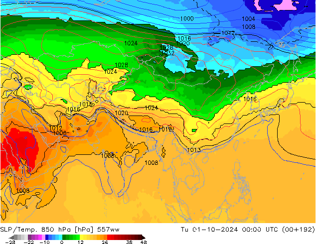 SLP/Temp. 850 hPa 557ww mar 01.10.2024 00 UTC