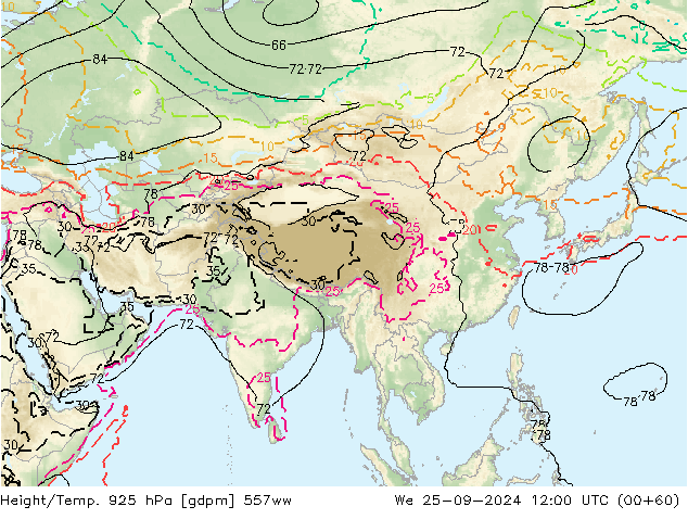 Height/Temp. 925 hPa 557ww We 25.09.2024 12 UTC