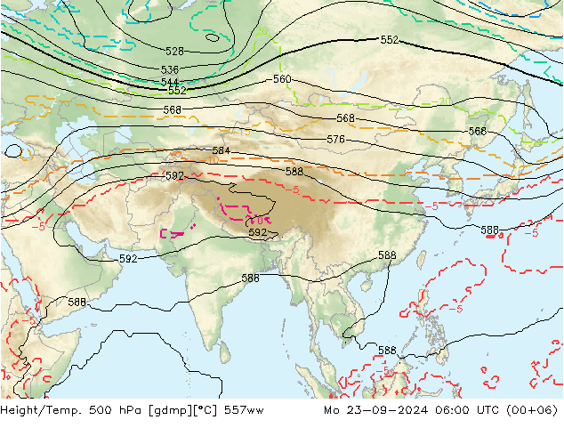 Height/Temp. 500 hPa 557ww Mo 23.09.2024 06 UTC