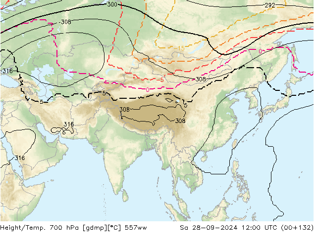 Hoogte/Temp. 700 hPa 557ww za 28.09.2024 12 UTC