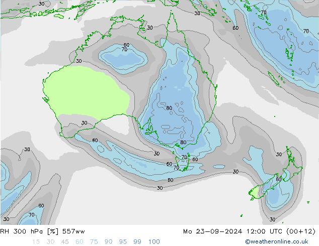 Humidité rel. 300 hPa 557ww lun 23.09.2024 12 UTC