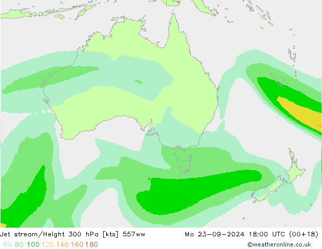 Jet stream/Height 300 hPa 557ww Mo 23.09.2024 18 UTC