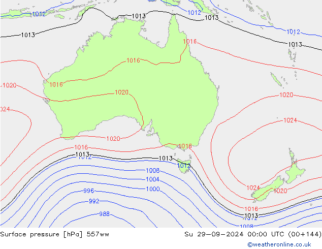 Surface pressure 557ww Su 29.09.2024 00 UTC