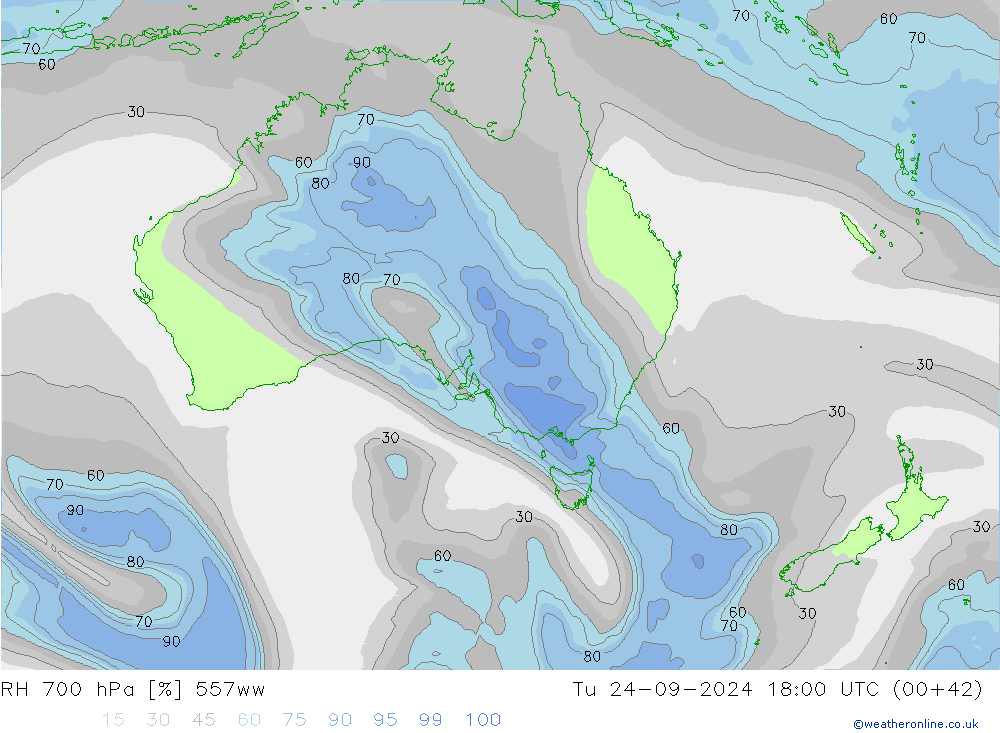 RH 700 hPa 557ww Ter 24.09.2024 18 UTC