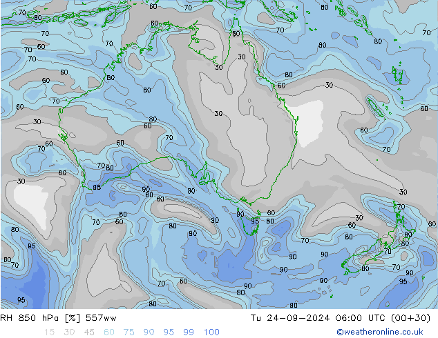 RH 850 гПа 557ww вт 24.09.2024 06 UTC