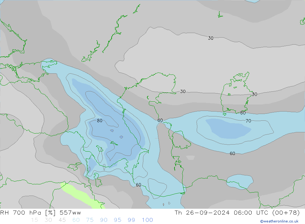 RH 700 hPa 557ww Čt 26.09.2024 06 UTC