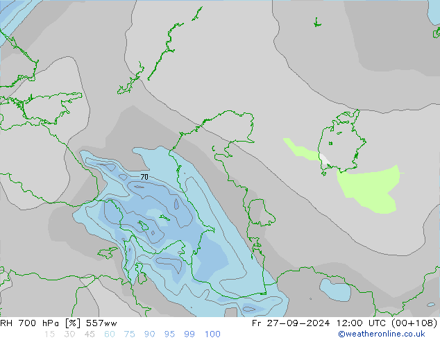 Humidité rel. 700 hPa 557ww ven 27.09.2024 12 UTC