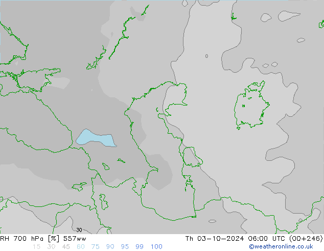 RH 700 hPa 557ww czw. 03.10.2024 06 UTC