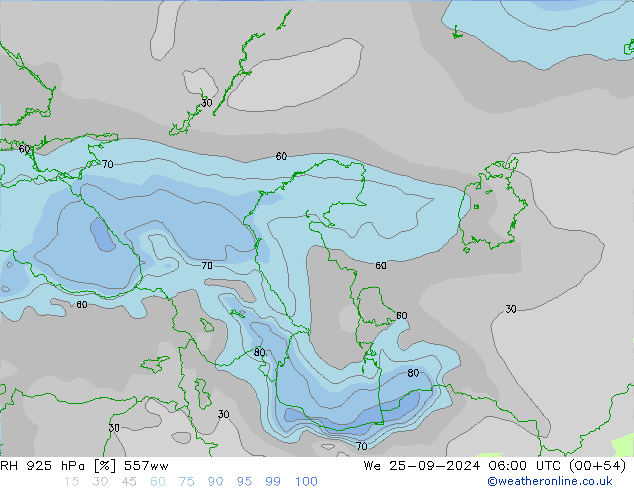 RH 925 гПа 557ww ср 25.09.2024 06 UTC