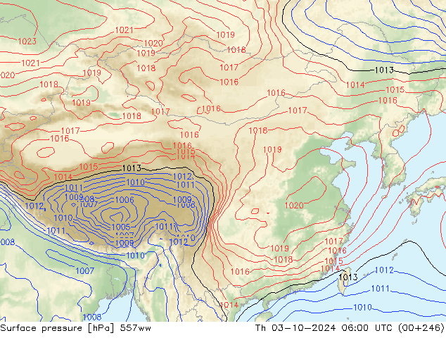 Surface pressure 557ww Th 03.10.2024 06 UTC