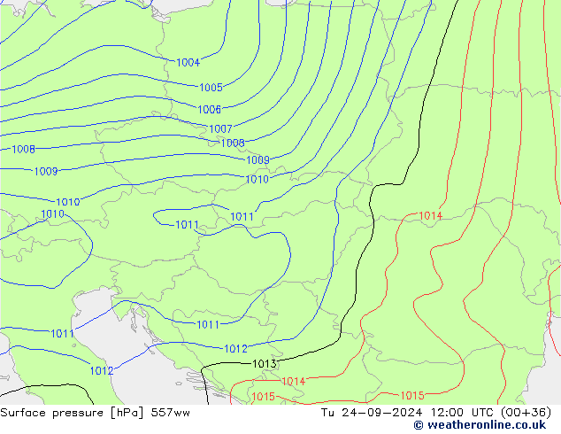 Surface pressure 557ww Tu 24.09.2024 12 UTC