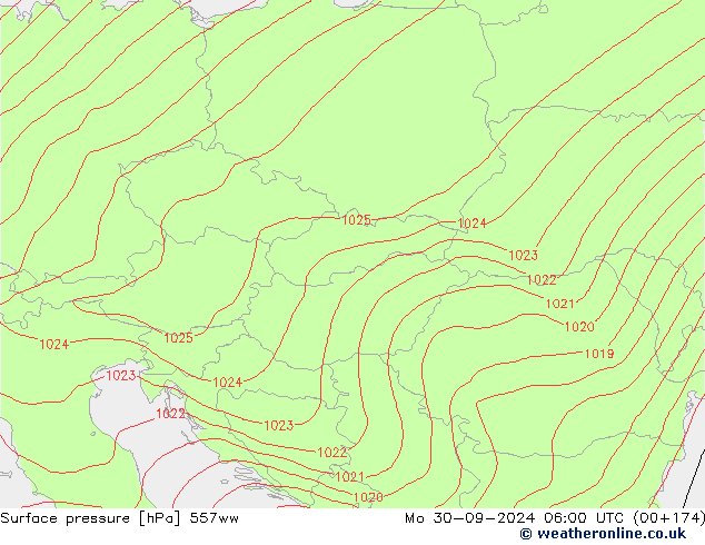 Pressione al suolo 557ww lun 30.09.2024 06 UTC