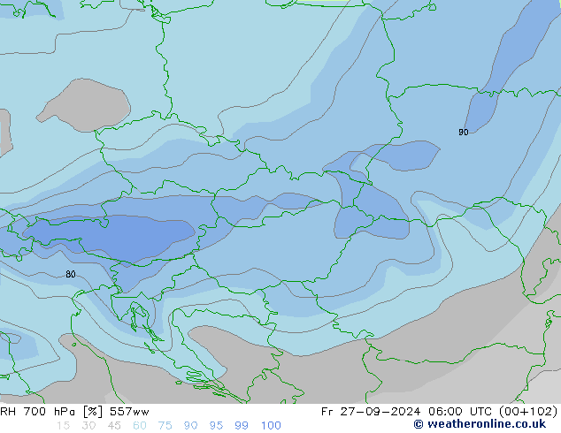 RH 700 hPa 557ww ven 27.09.2024 06 UTC