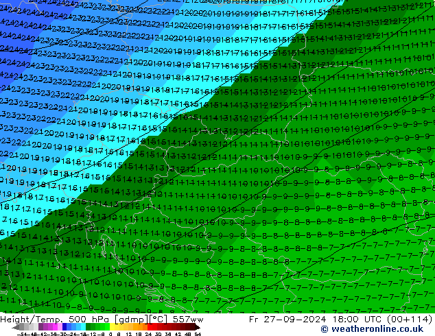 Height/Temp. 500 hPa 557ww Sex 27.09.2024 18 UTC