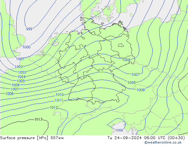 Surface pressure 557ww Tu 24.09.2024 06 UTC