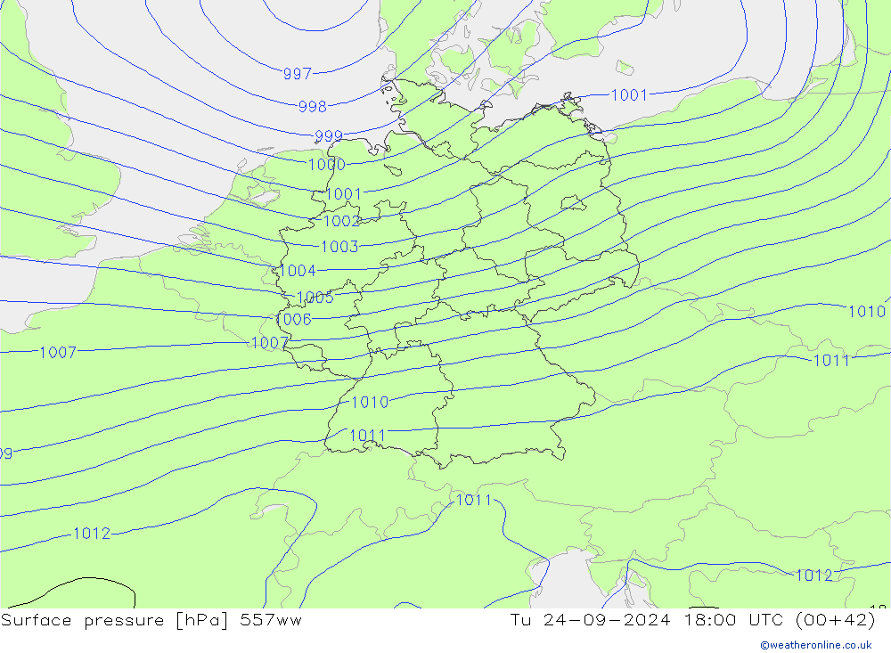 Surface pressure 557ww Tu 24.09.2024 18 UTC