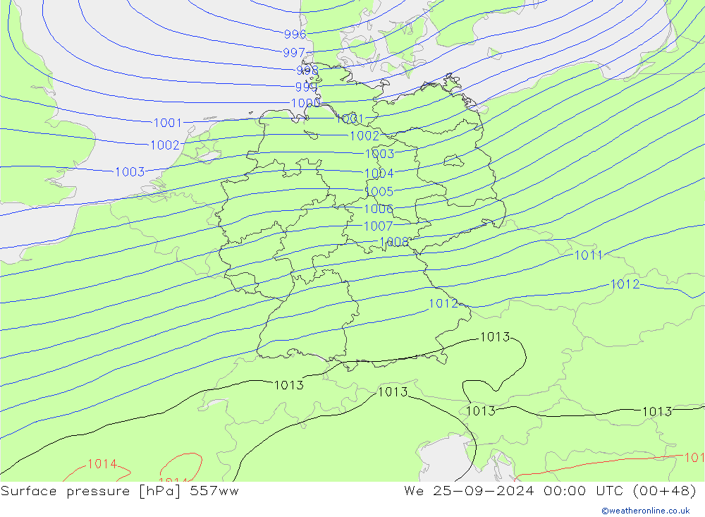 Surface pressure 557ww We 25.09.2024 00 UTC