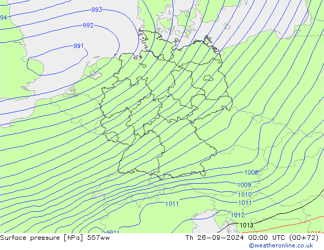 Surface pressure 557ww Th 26.09.2024 00 UTC