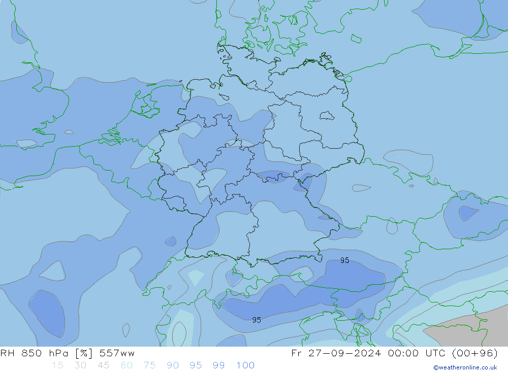 RH 850 hPa 557ww Fr 27.09.2024 00 UTC