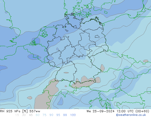 Humidité rel. 925 hPa 557ww mer 25.09.2024 12 UTC