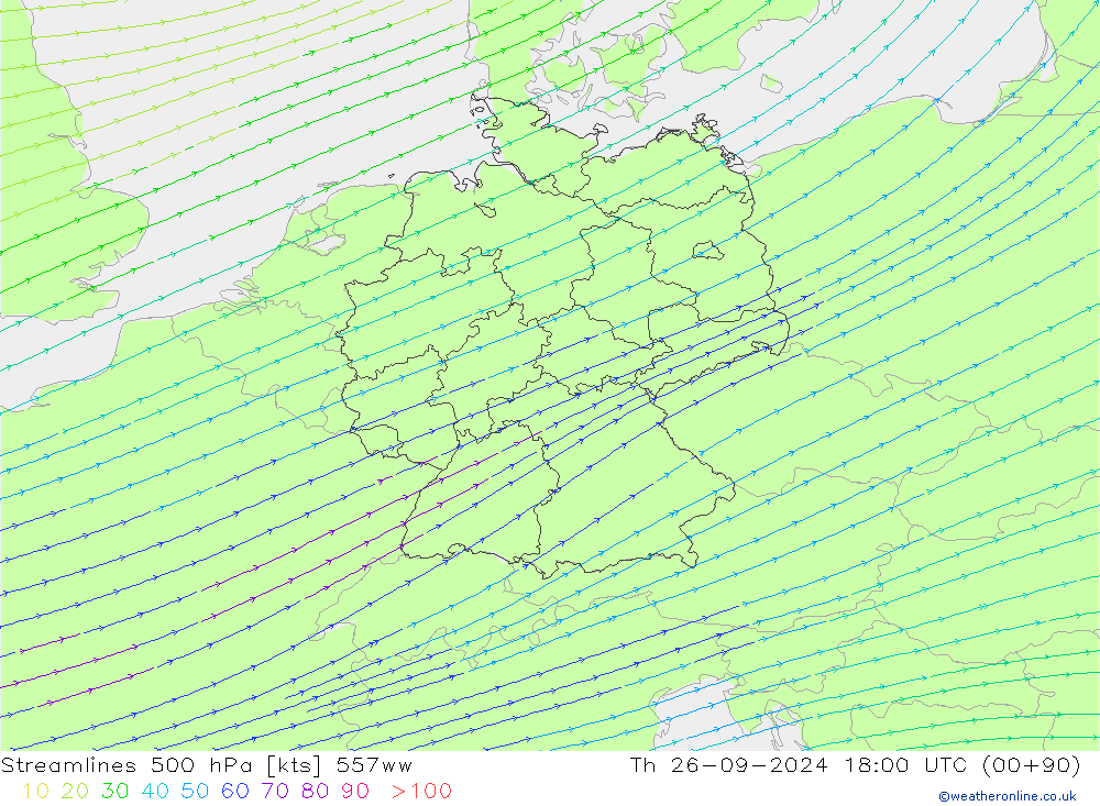 Streamlines 500 hPa 557ww Th 26.09.2024 18 UTC