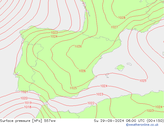 Surface pressure 557ww Su 29.09.2024 06 UTC