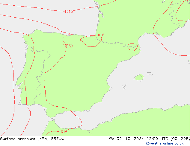 Surface pressure 557ww We 02.10.2024 12 UTC