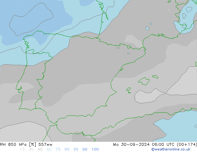 RH 850 hPa 557ww Seg 30.09.2024 06 UTC