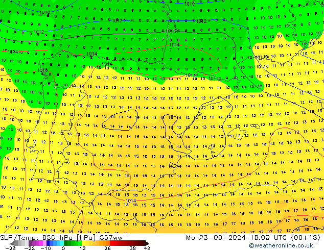 SLP/Temp. 850 hPa 557ww Mo 23.09.2024 18 UTC