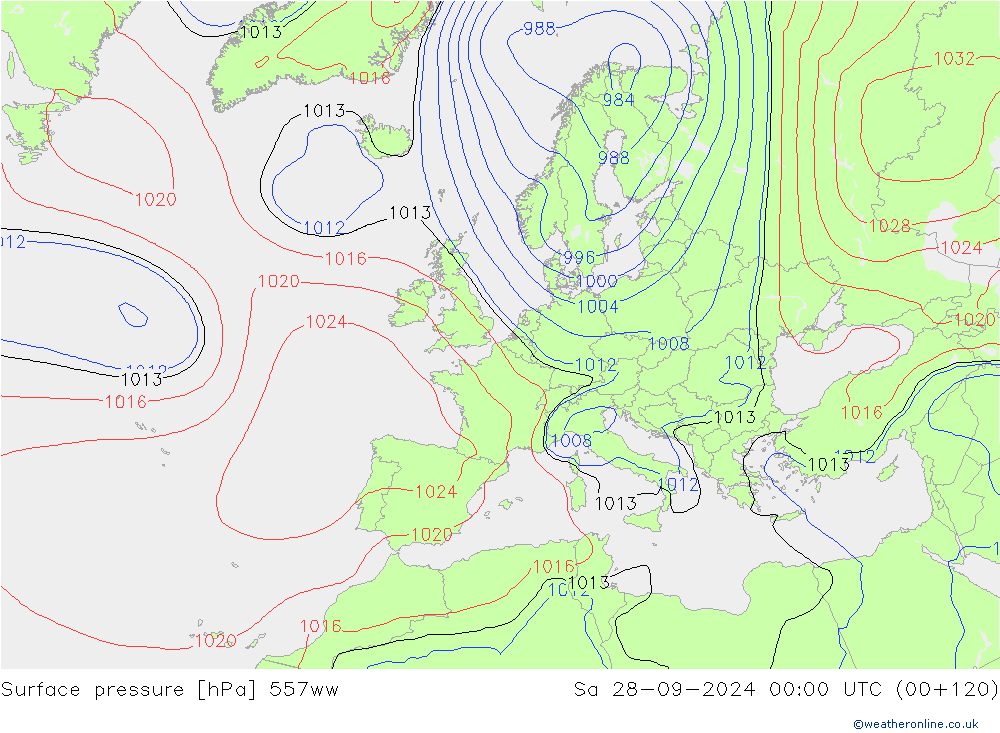 Surface pressure 557ww Sa 28.09.2024 00 UTC