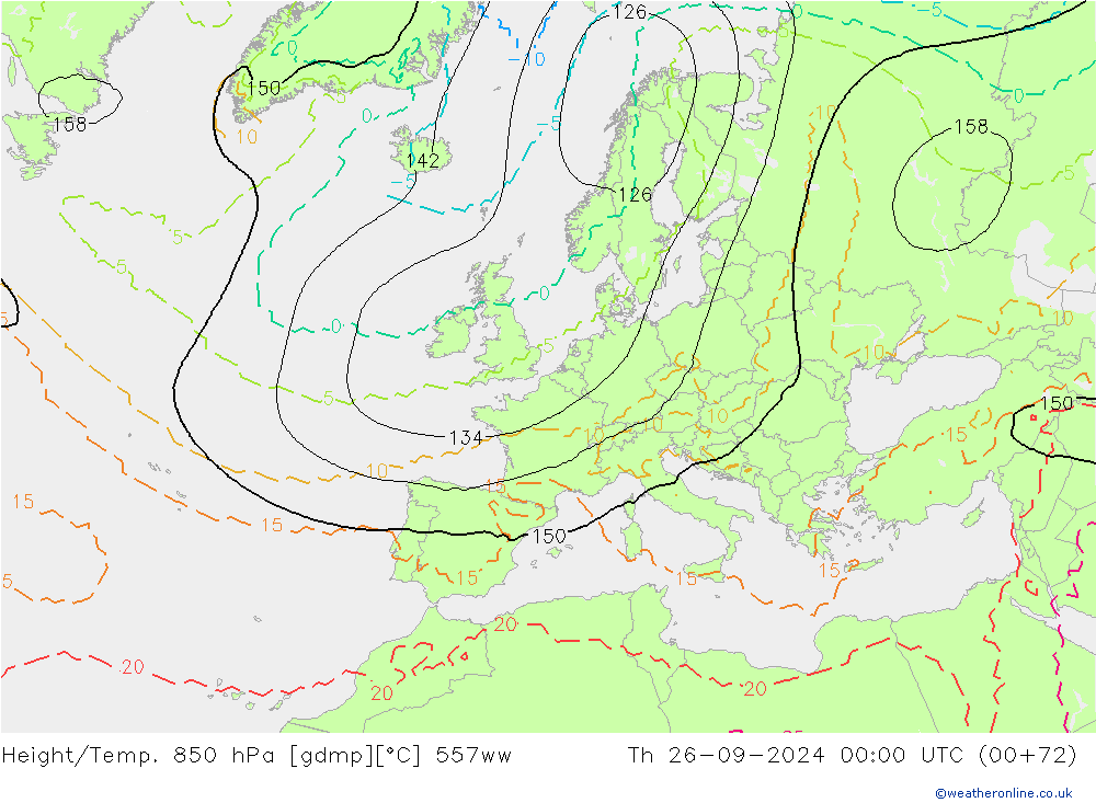 Height/Temp. 850 hPa 557ww Th 26.09.2024 00 UTC