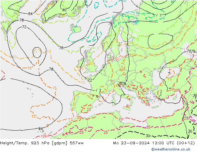 Height/Temp. 925 hPa 557ww Mo 23.09.2024 12 UTC