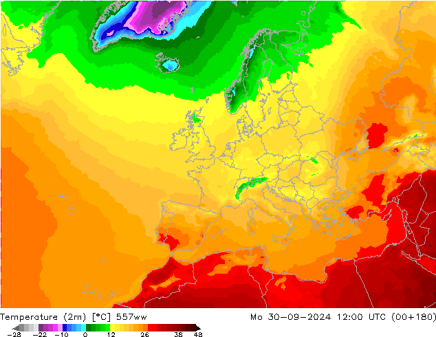 Temperature (2m) 557ww Mo 30.09.2024 12 UTC