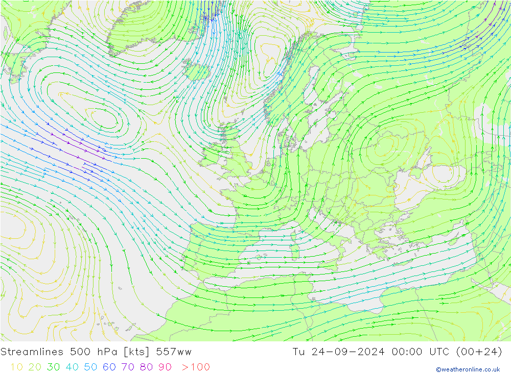 Stromlinien 500 hPa 557ww Di 24.09.2024 00 UTC