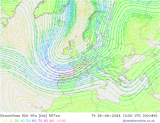 Streamlines 500 hPa 557ww Čt 26.09.2024 12 UTC