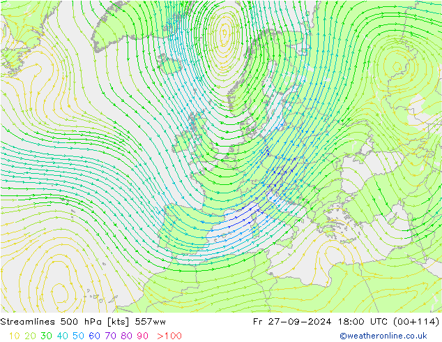 Stromlinien 500 hPa 557ww Fr 27.09.2024 18 UTC