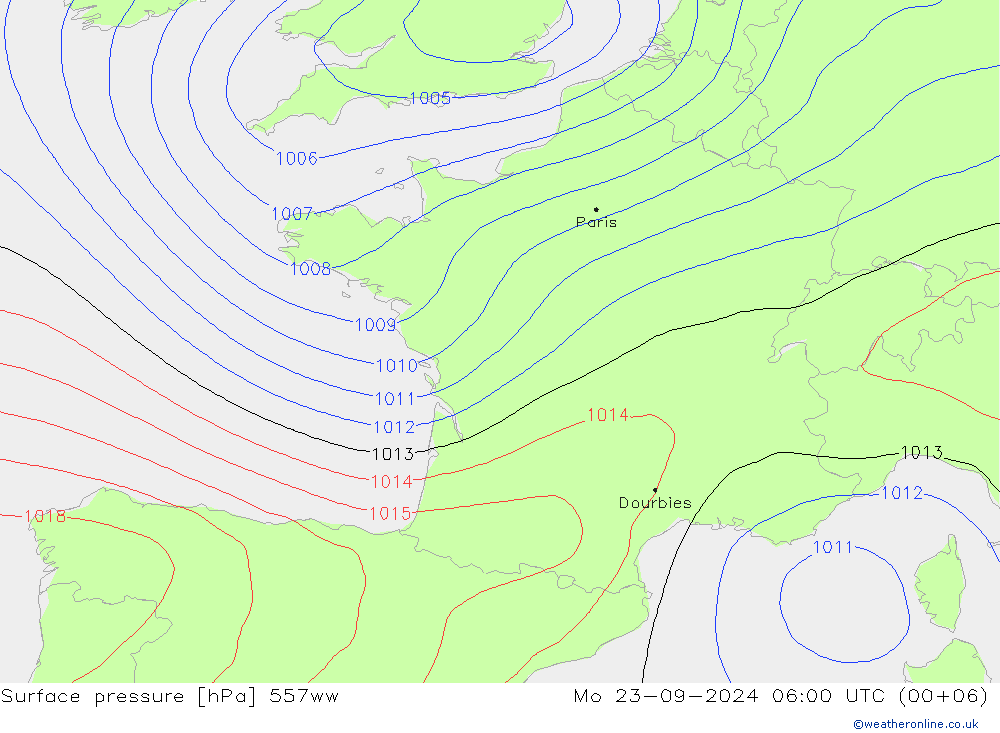 Presión superficial 557ww lun 23.09.2024 06 UTC