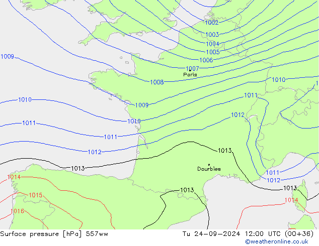 Surface pressure 557ww Tu 24.09.2024 12 UTC