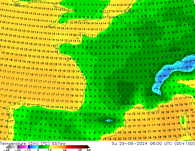 Temperatura (2m) 557ww dom 29.09.2024 06 UTC